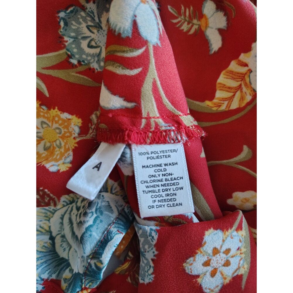 LOFT Red Floral Button Front Blouse Women's Small Cottagecore Boho Top - Picture 7 of 7
